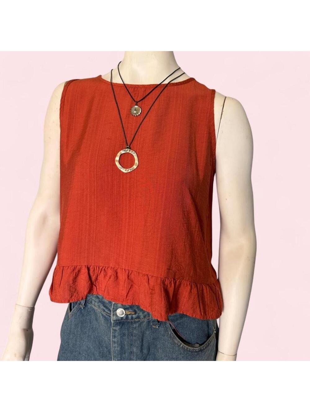 SHEIN Burnt Orange Cropped Peplum Ruffle Hem Tank Top Size M (6)